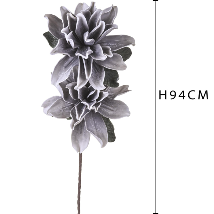 Fiore Di Dalia Composta Da 2 Fiori. Altezza 94 Cm - Pezzi 3 - 30X94X20cm - Colore: Grigio - Bianchi Dino - Fiori Artificiali