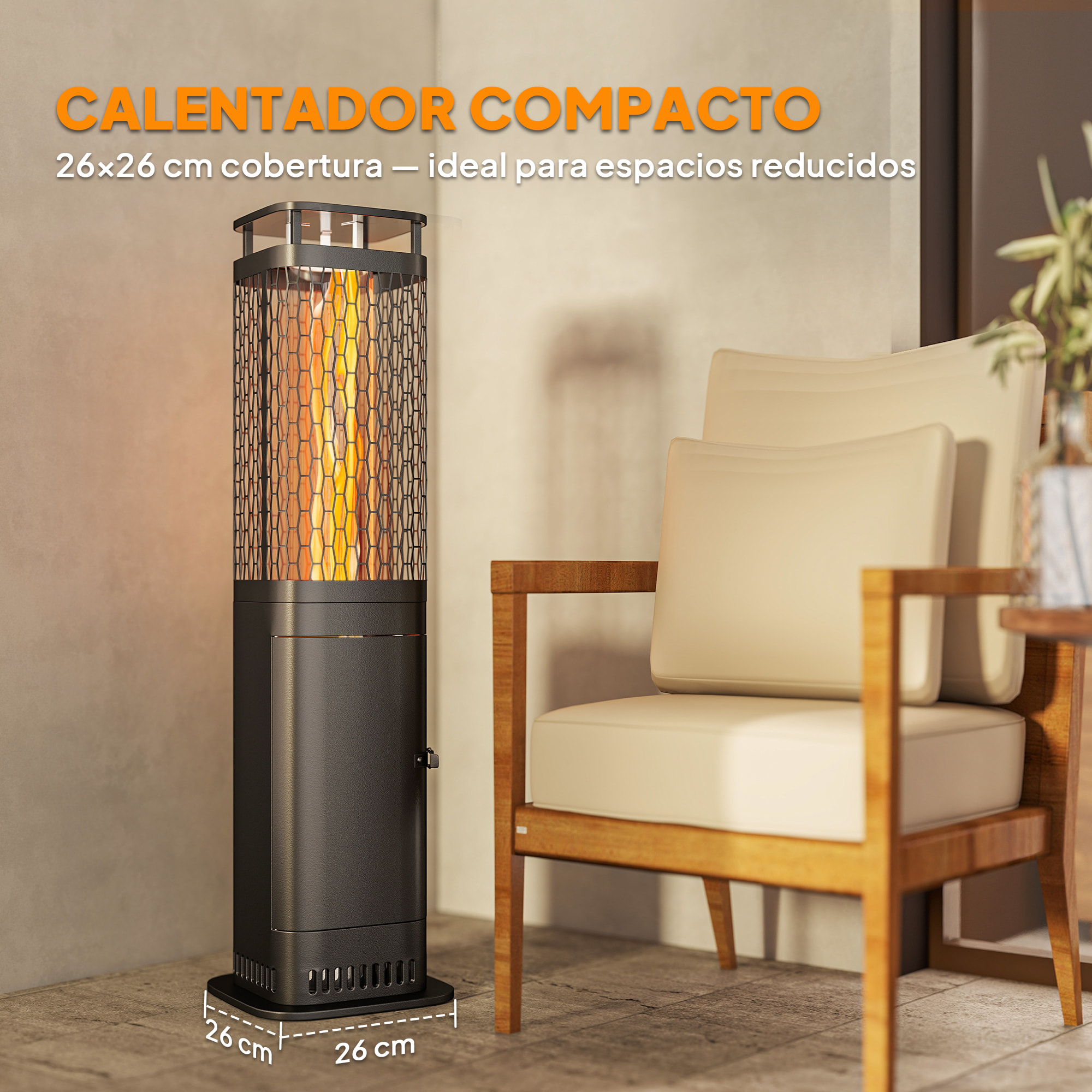 Estufa de Pellets, 6.86 KW, sin Electricidad, Estufa de Leña con Tubo de Vidrio, Base Antideslizante y Rejilla Metálica, Calefactor de Pellets sin Humo para Jardín, Terraza, Exterior, Negro