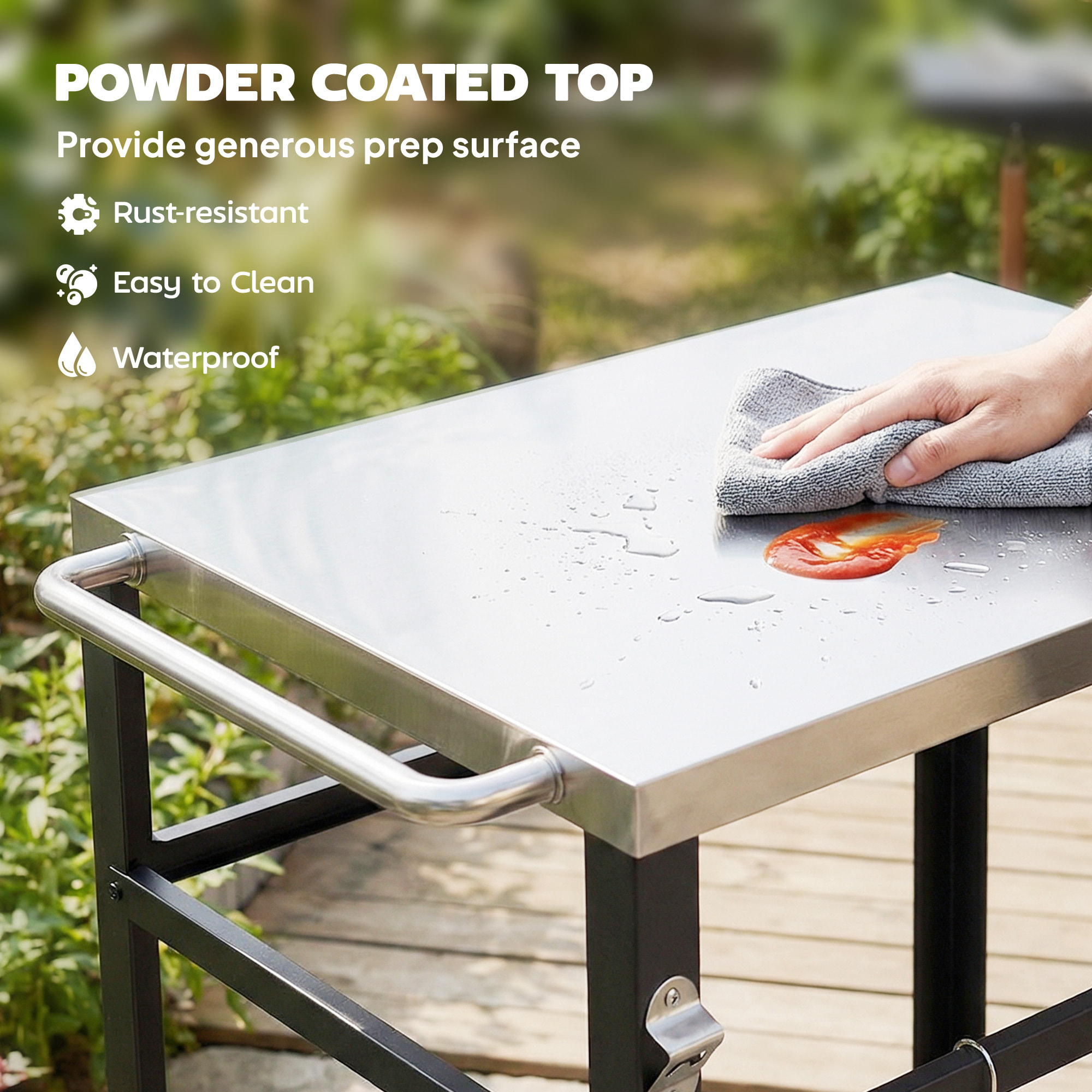 Desserte de jardin métal étagère 4 crochets poignée décapsuleur noir inox