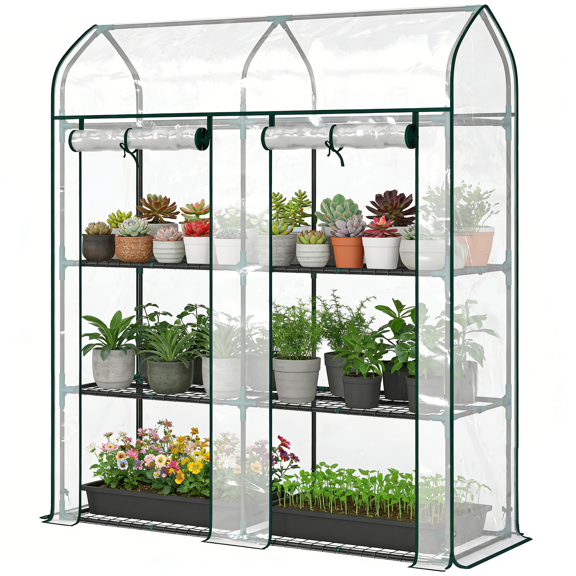 Serre de jardin étagères 3 niveaux châssis acier bâche PVC transparent