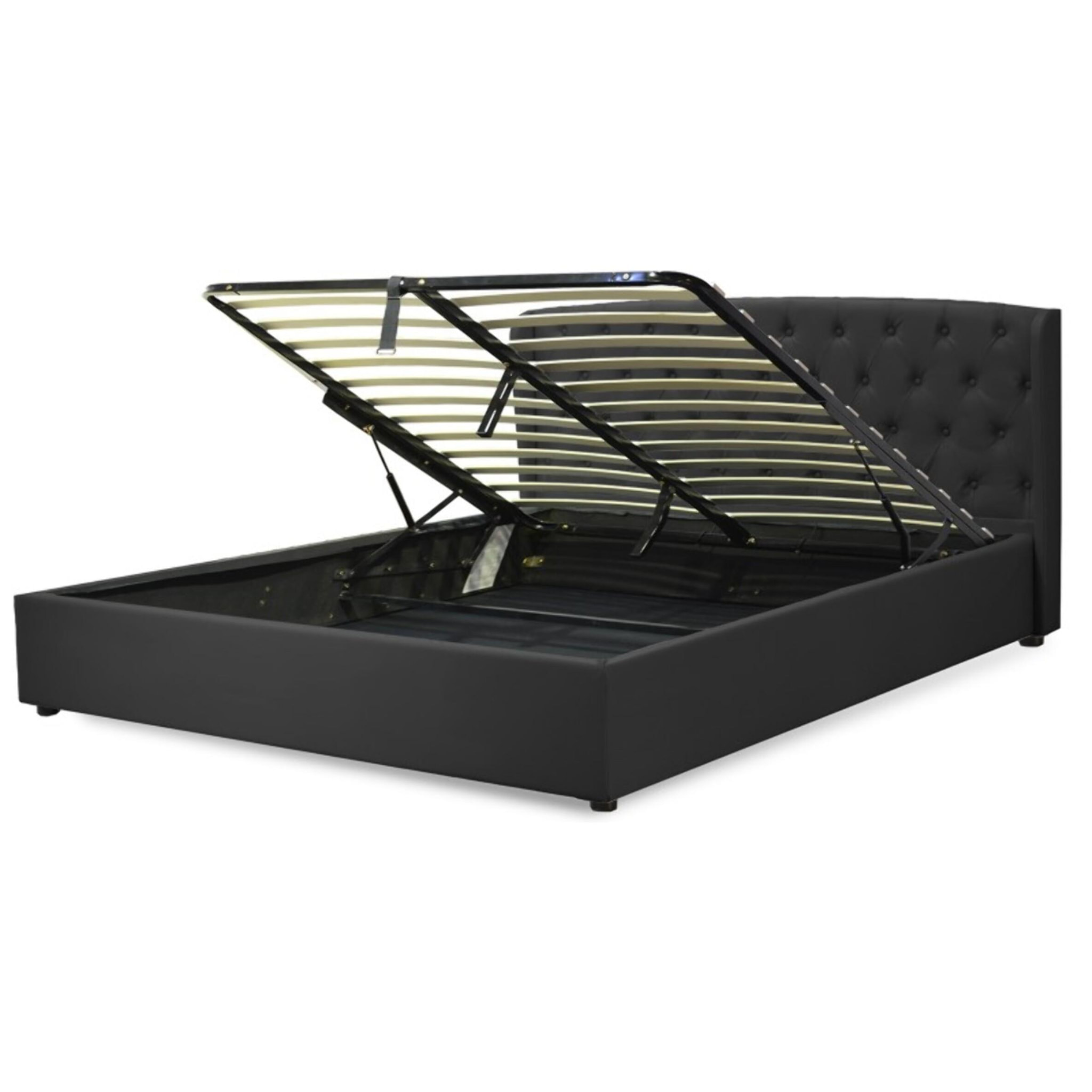 Lit coffre sommier relevable noir | Modele Naples Simili Cuir | Grande capacite de stockage