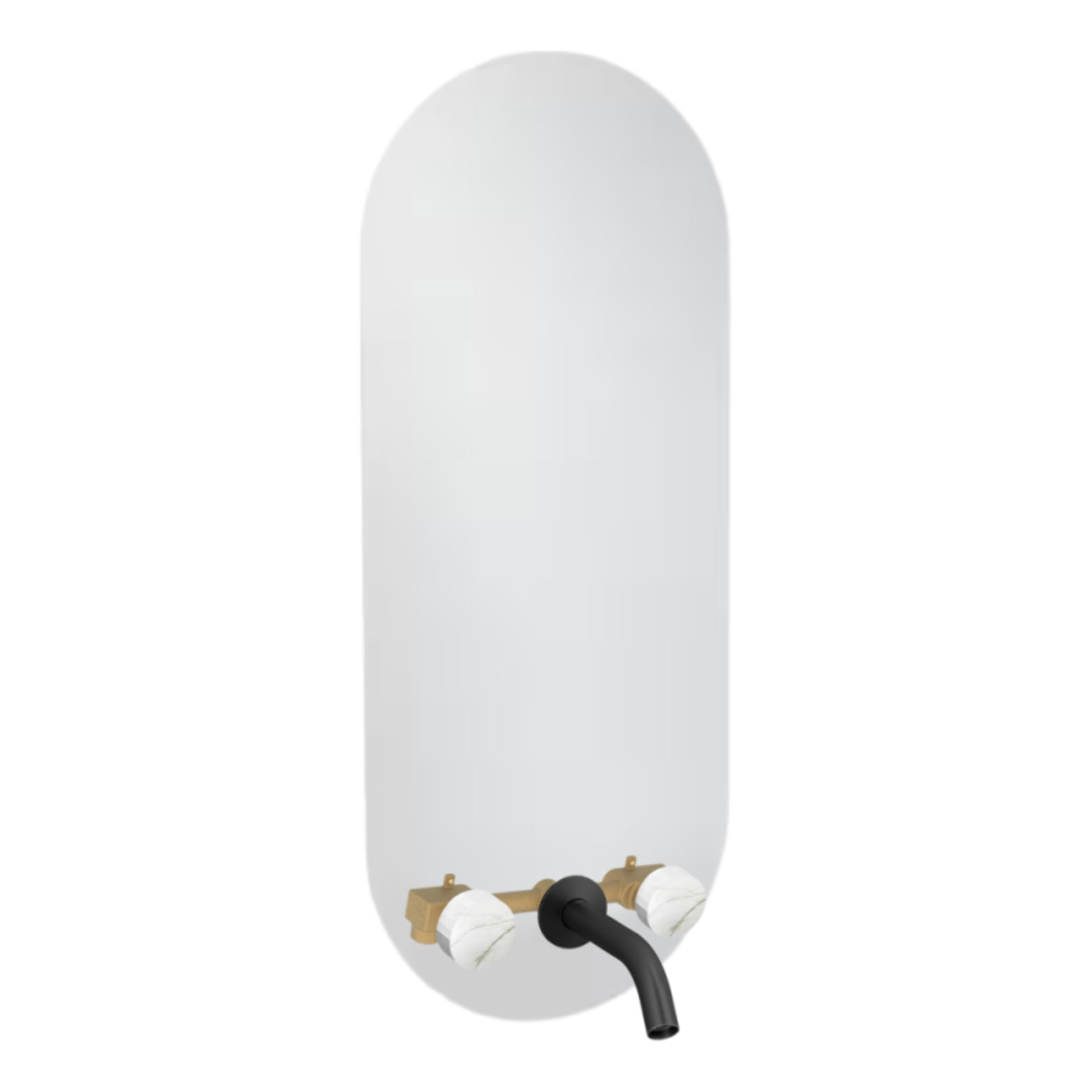 Miroir LED ovale 3 trous + mélangeur lavabo encastré 3 trous Grands Boulevards marbre sculptural et noir