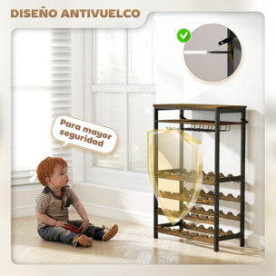 Botellero Vino para 24 Botellas Botellero Industrial con Soporte para Copas y Estante Abierto para Salón Comedor 66x30x100,3 cm Marrón Rústico