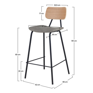 Lot de 2 chaises pour îlot central 65 cm en cuir synthétique gris - Madrague
