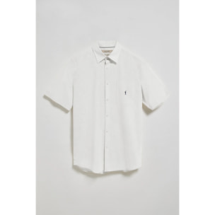 Camicia bianca a maniche corte in lino-cotone con ricamo Rigby Go