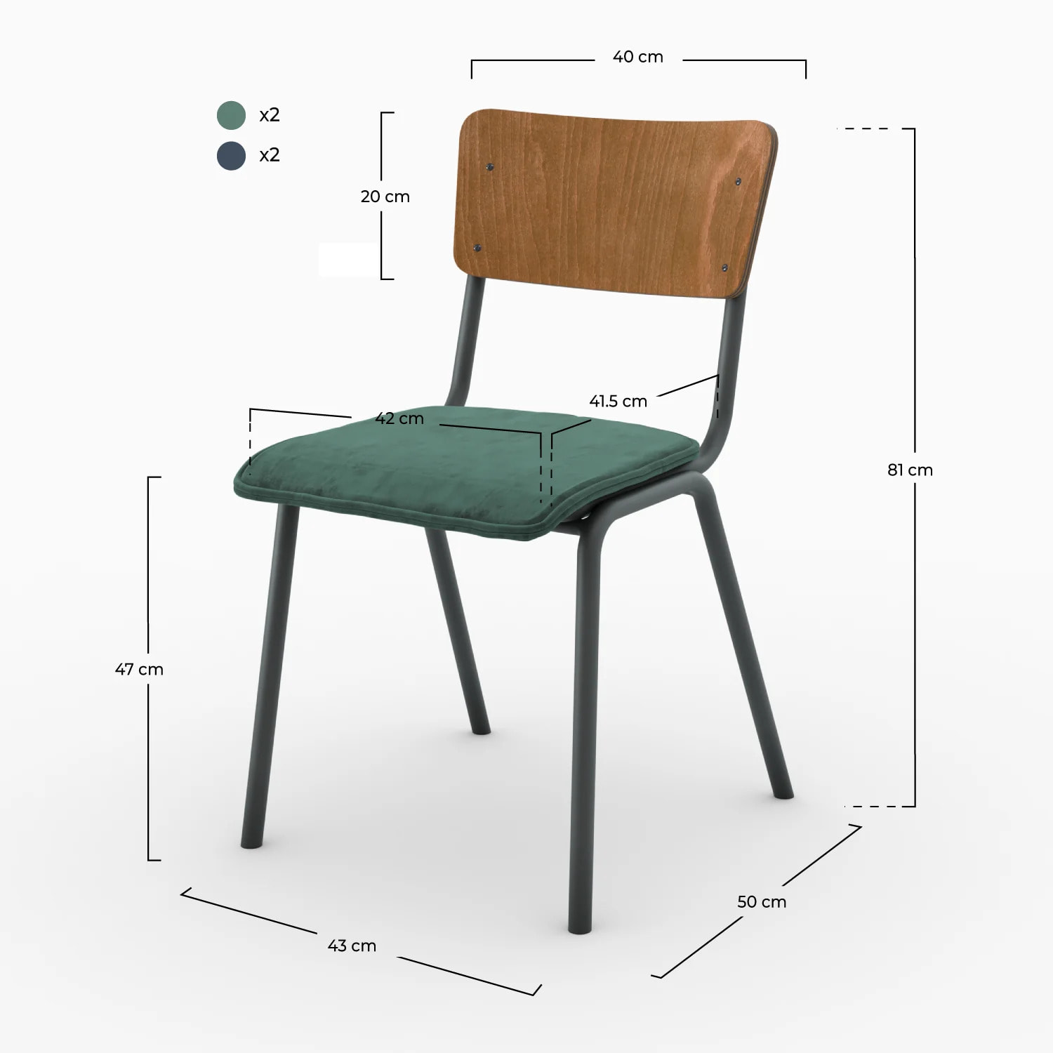 Pack 4 chaises en velours bleu et vert - Nico