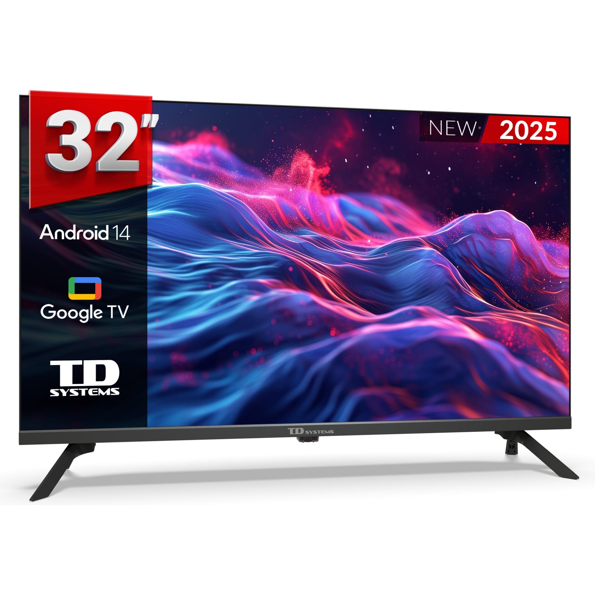Smart TV 32 pulgadas HD Hey Google Official Assistant con control por voz. Televisor Android 14 - TD Systems M32K21GLE