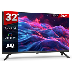 Smart TV 32 pulgadas HD Hey Google Official Assistant con control por voz. Televisor Android 14 - TD Systems M32K21GLE