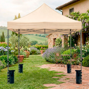 Gazebo Professionale 3x3 M Richiudibile Automatico In Acciaio Con Telo Oxford 1200D PVC Impermeabile e Anti UV A Fisarmonica con Sacche Beige