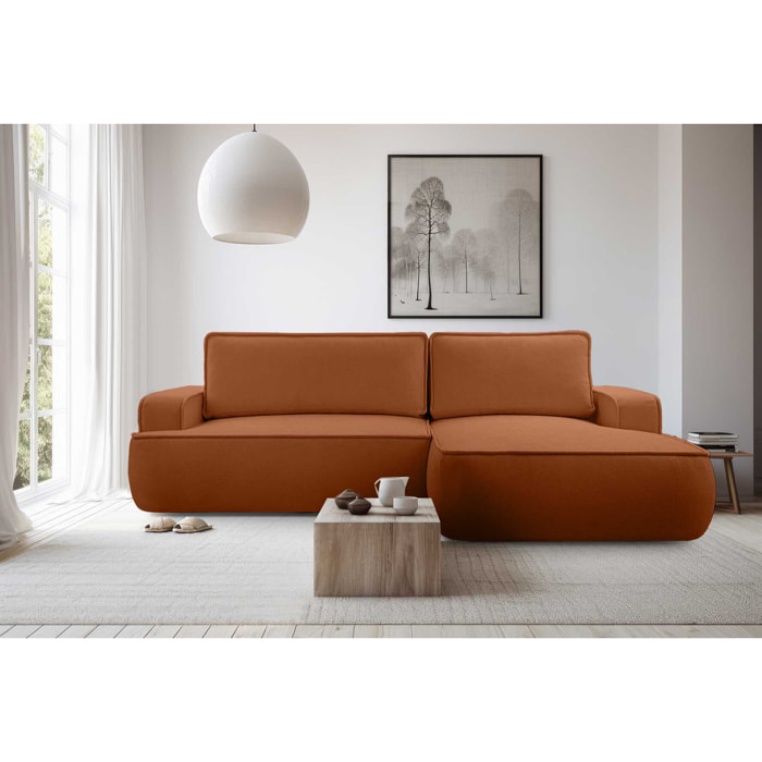 Nessino - canapé d'angle droit 4 places - convertible avec coffre - en tissu texturé - Terracotta