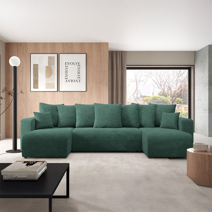 GLORIA - Canapé panoramique 6 places en tissu vert