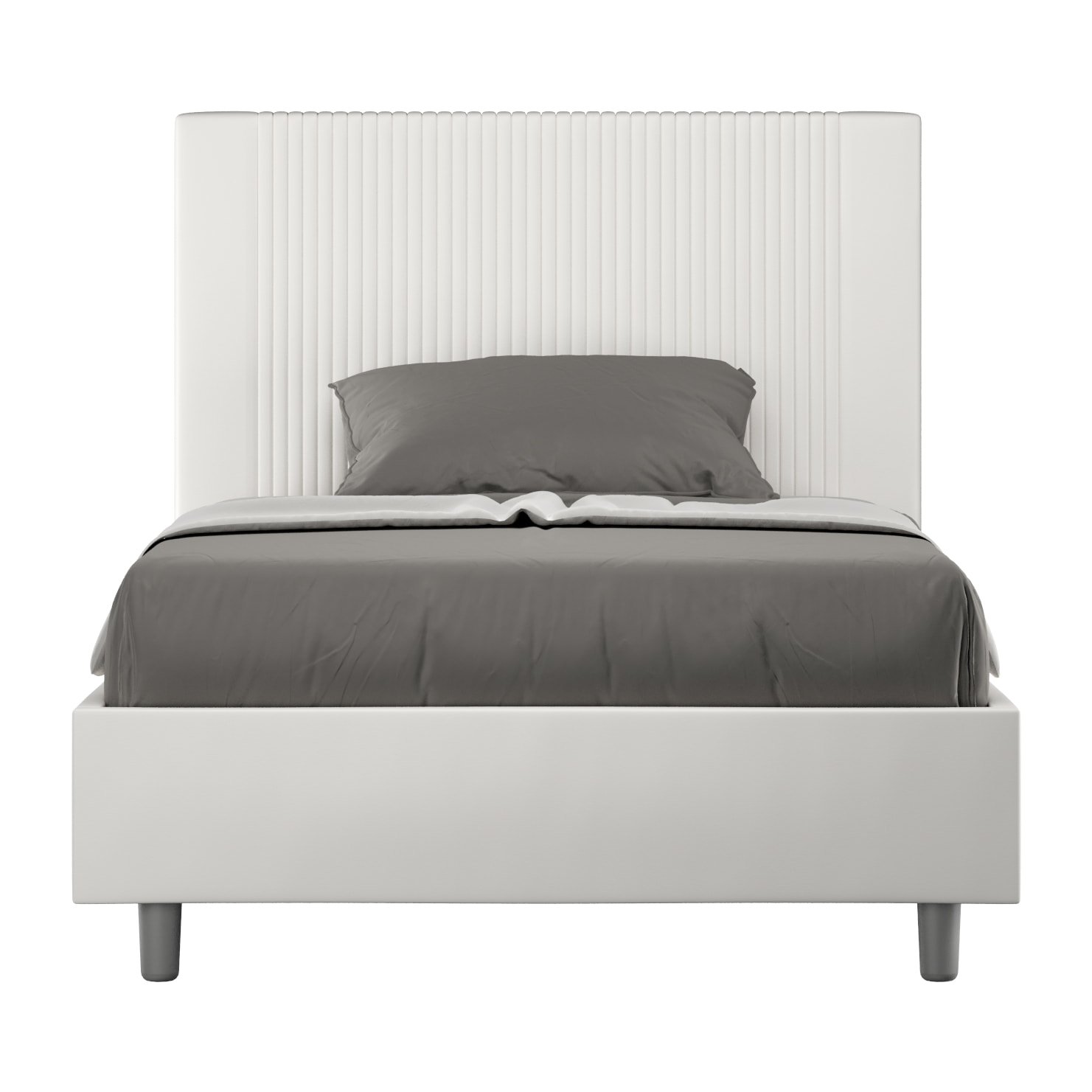 Letto una piazza e mezza contenitore imbottito 120x210 similpelle bianco Goya