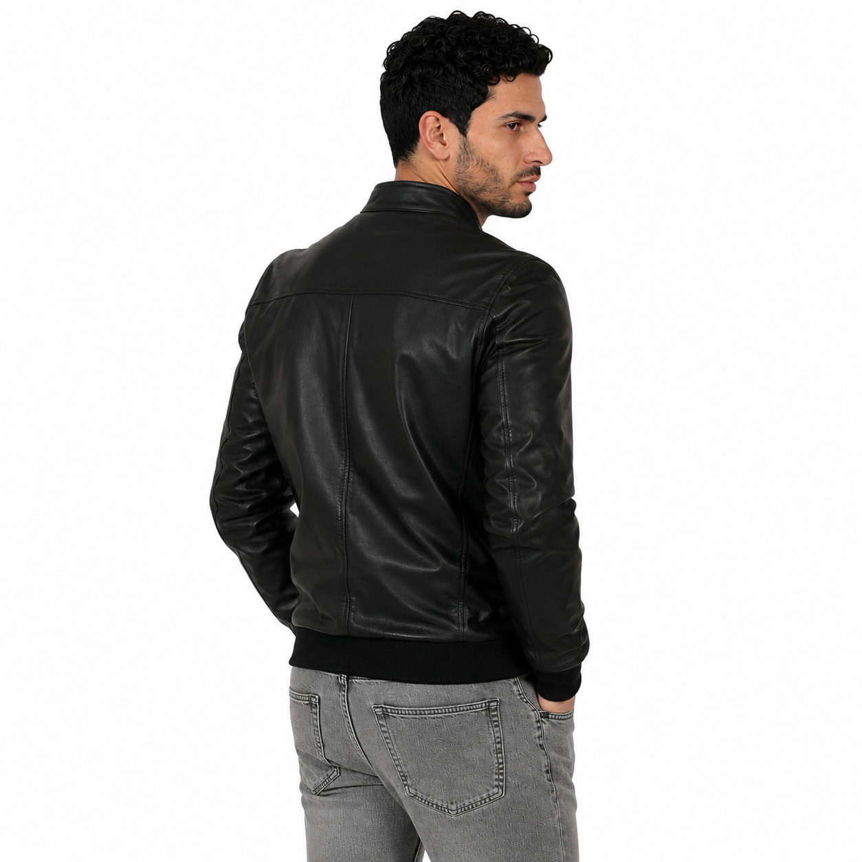 Giubbino in vera pelle di vitello Nero-Slim Fit