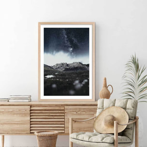 Affiche paysage la tête dans les etoiles Affiche + cadre en bois - Chêne