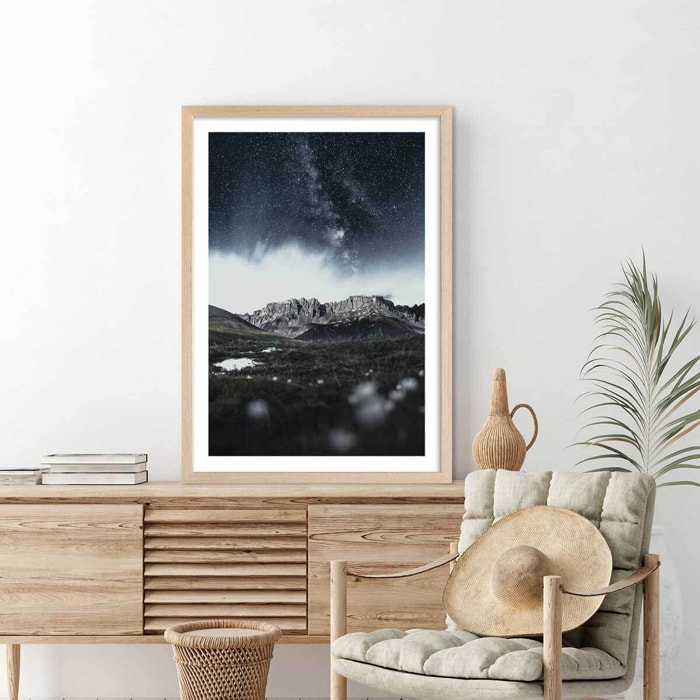 Affiche paysage la tête dans les etoiles Affiche + cadre en bois - Chêne