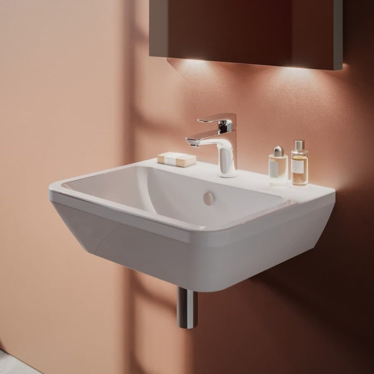 Integra 55x45x19 cm lavabo suspendu en céramique, trou pour robinetterie au milieu, avec trop-plein, blanc (7049-003-0001)