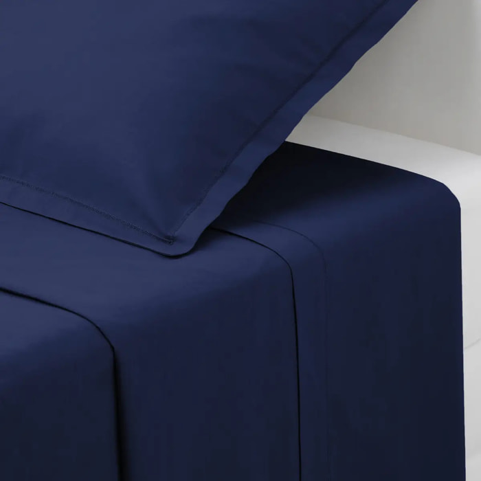 Drap en coton - bleu encre - 180x290 cm