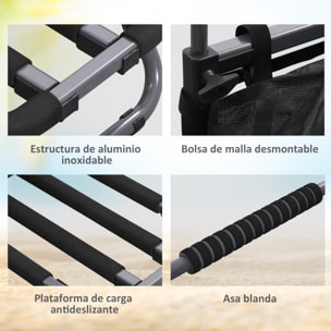Carro Playa Plegable, Carro Transporte con Grandes Ruedas de 30 cm para Todo Terreno, con Bolsillo de Malla y Mango Telescópica de Aluminio, para Jardín, Campaña, Compra, Carga 150 kg, Gris