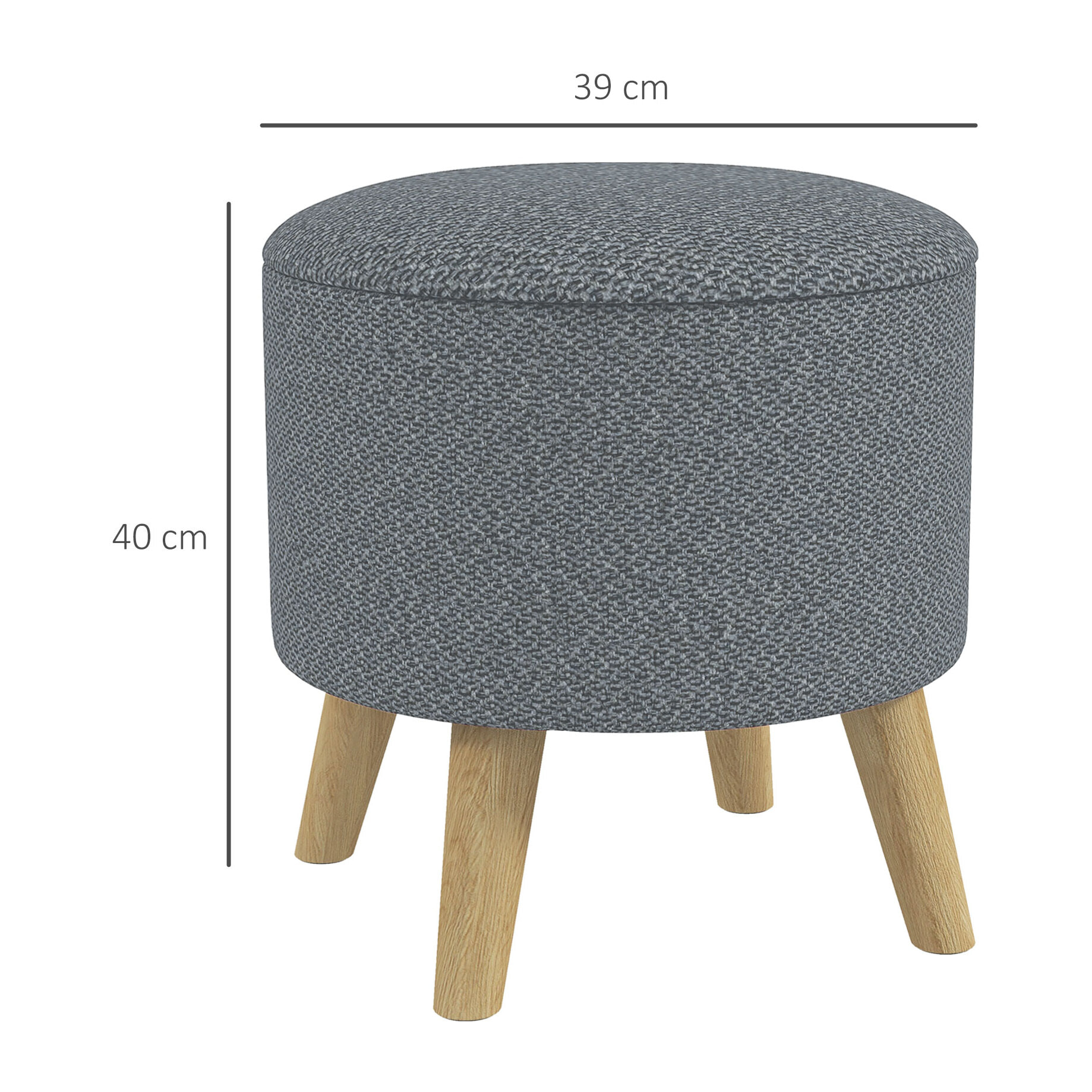 Pouf repose-pied tabouret avec coffre de rangement - pieds bois tissu aspect lin gris