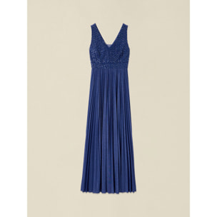 Oltre - Vestido lurex con corpiño bordado - Azul