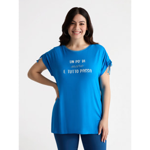 Fiorella Rubino - Camiseta bordada de viscosa LENZING™ ECOVERO™ - Azul aciano