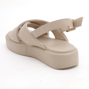 SANDALO FLATFORM INCROCIO CHOCOLA' BEIGE