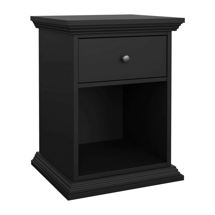 Comodino Pascal, Comò basso, Tavolino da notte, Mensola da letto, 48x43 h63 cm, Nero