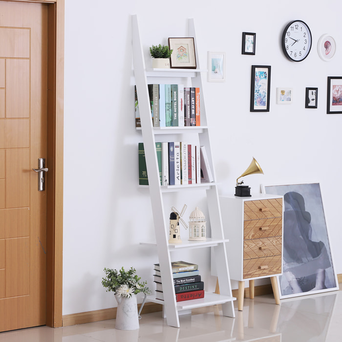 Estantería de Escalera con 5 Estantes de Pared de MDF Blanco