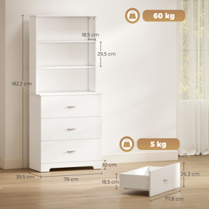 Buffet haut 3 tiroirs 2 étagères dim. 79 x 39 x 182 cm blanc