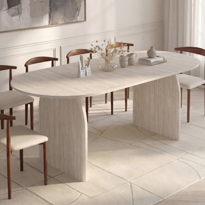 Table à manger extensible Japandi 160-200cm effet travertin