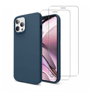 Coque iPhone 13 Pro Silicone liquide Bleu Marine + 2 Vitres en Verre trempé Protection écran Antichocs