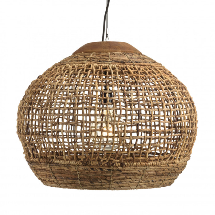 ALIDA - Suspension 'boule' 60x60cm en abaca couleur naturelle et teck