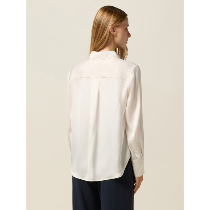 Oltre - Camisa de satén con detalle de cadenillas - Blanco