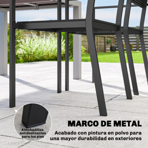 Juego de 4 Sillas de Jardín Exterior Apilables, Sillas Terraza Exterior con Reposabrazos, Asiento y Respaldo de HDPE con Listones, Estructura Metálica Resistente, 52x51x90 cm, Negro
