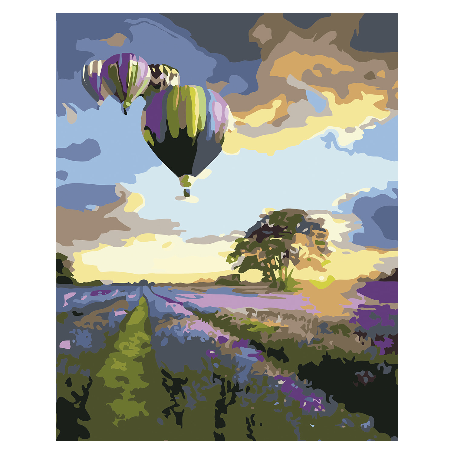 Tela con disegno da dipingere con i numeri, di 40x50cm. Design palloni. Include pennelli e vernici necessari.