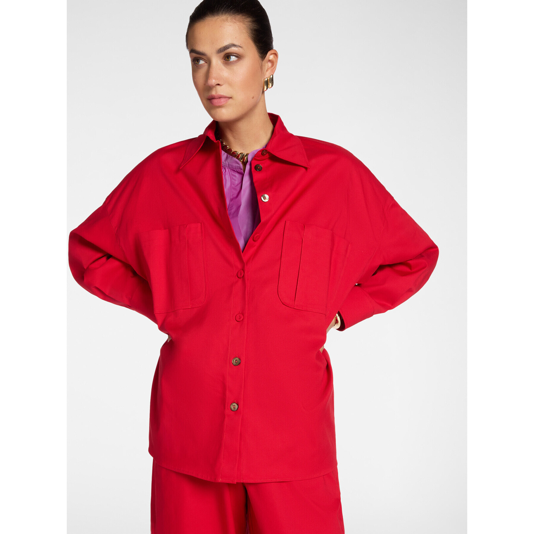 Elena Mirò - Camisa larga en gabardina - Rojo