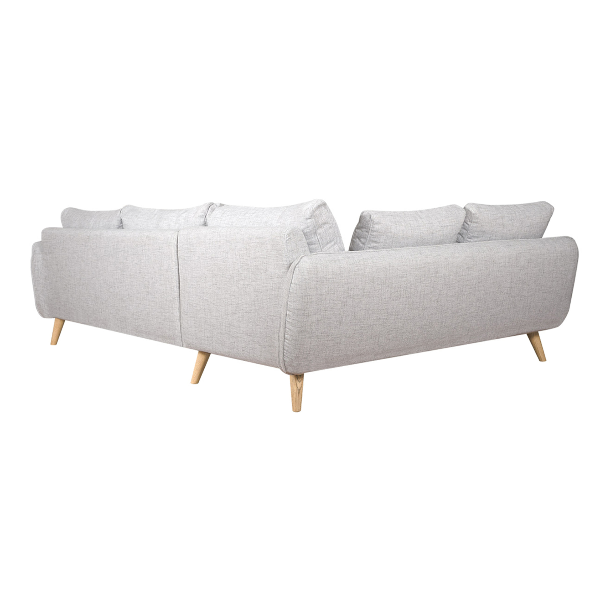 Canapé d'angle gauche scandinave 5 places en tissu gris clair chiné et bois clair CREEP