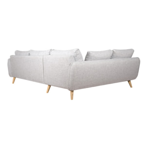 Canapé d'angle gauche scandinave 5 places en tissu gris clair chiné et bois clair CREEP