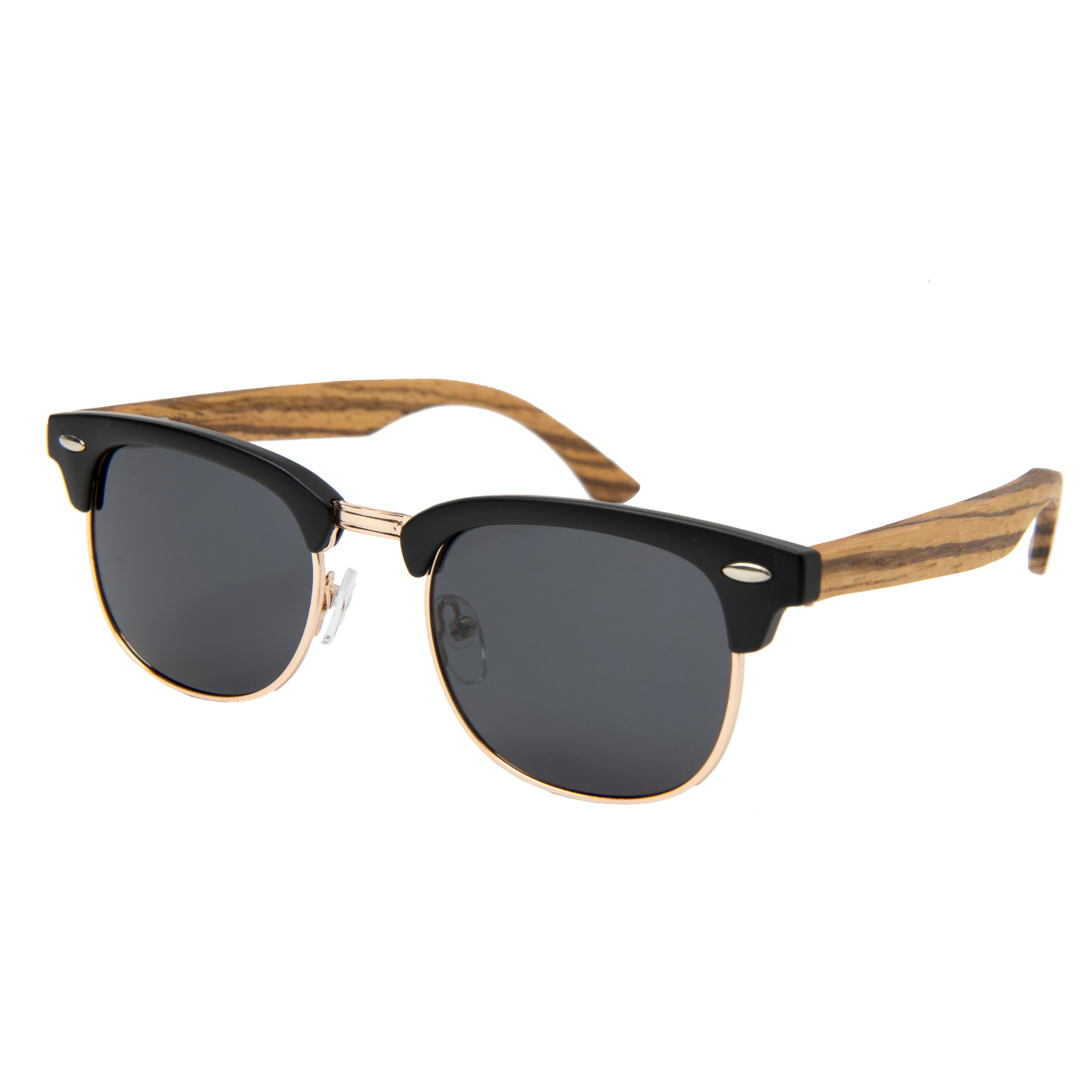 Gafas de sol OCEAN REMEMBER - Frente negro mate con patillas de madera de cebra y / Ahumada