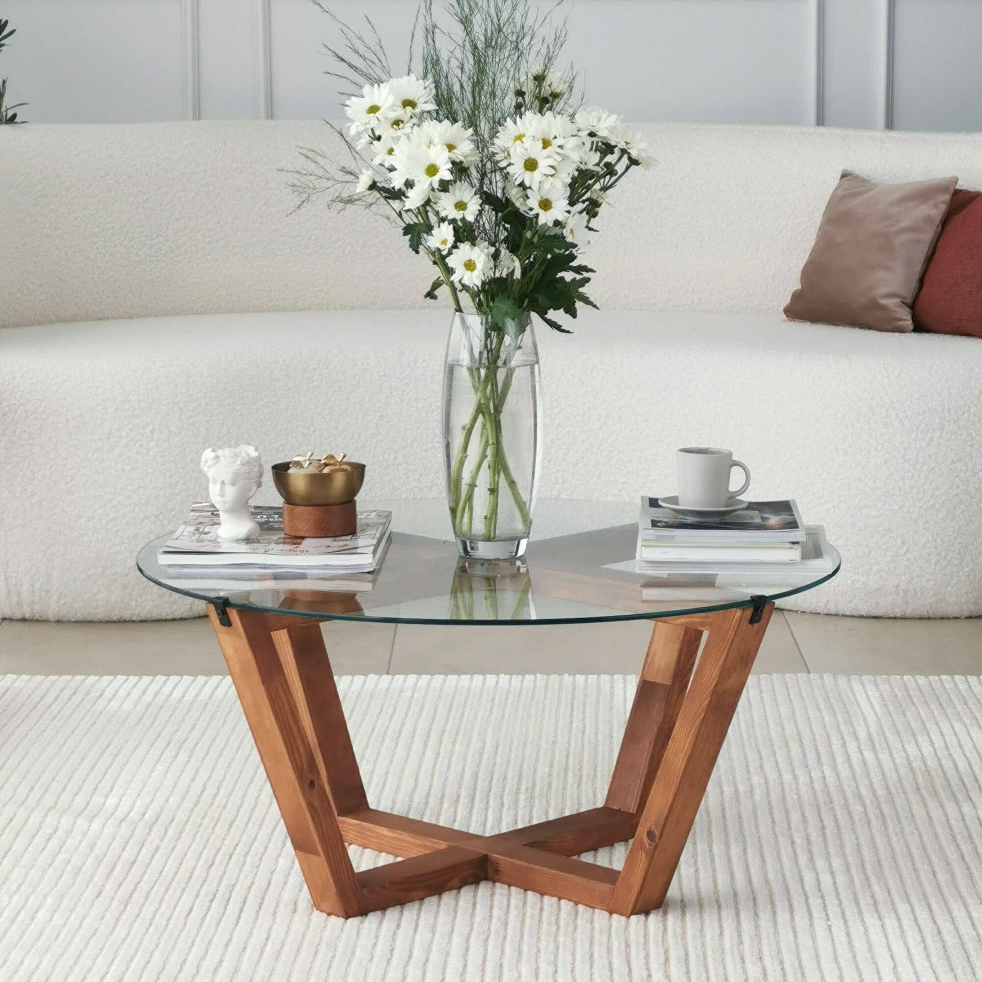 Tavolino da salotto Agatha, Tavolo basso da caffè, Portariviste per divano, Ripiano da soggiorno, 75x75h35 cm, Noce