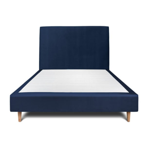 Lit avec tête de lit tapissée velours et sommier tapissier Ep20