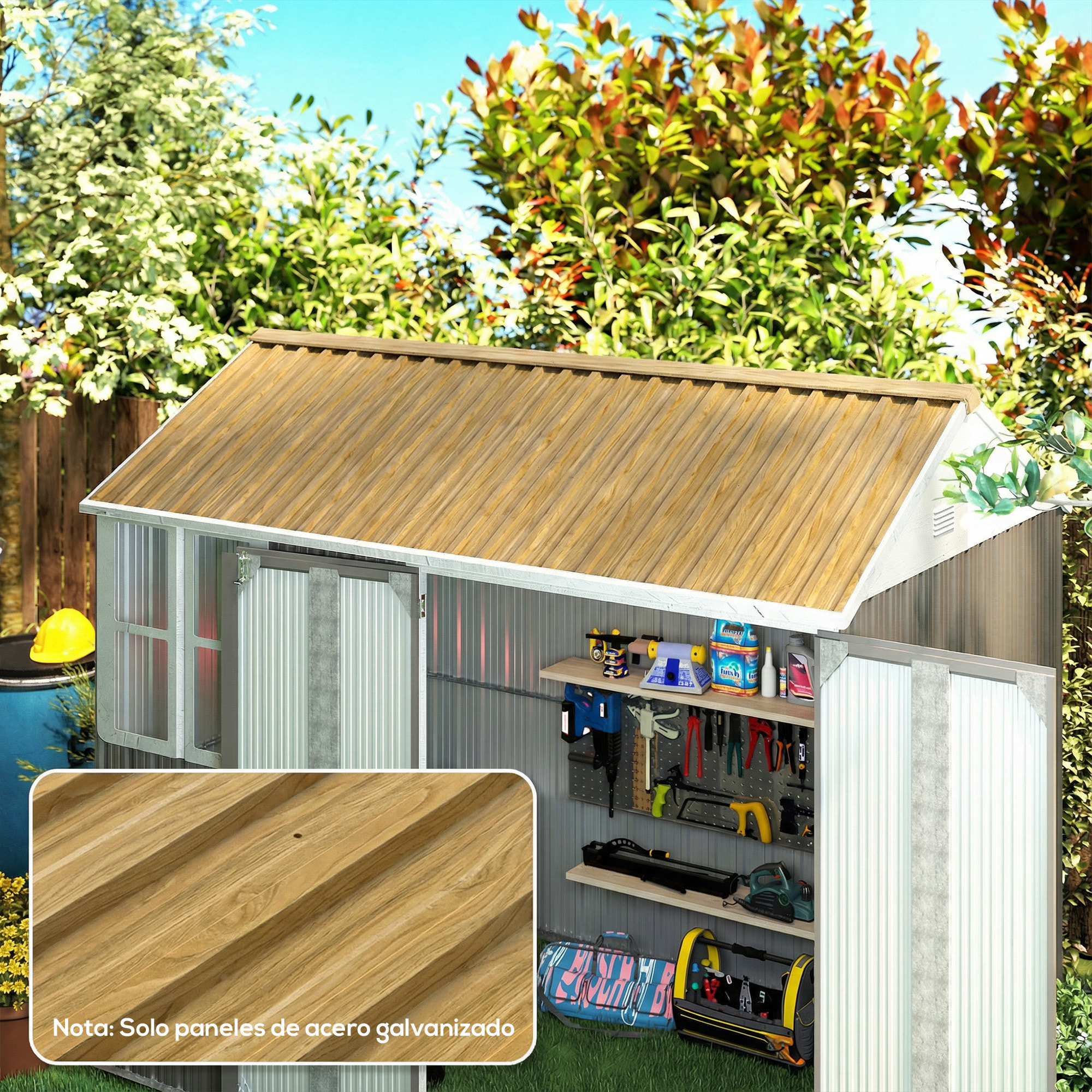 12x Paneles para Tejado de Acero Galvanizado, Chapas Perfiladas de Techo 7m², para Caseta de Herramientas, Cobertizo, Garaje, Exterior, 129x45cm, Madera Natural