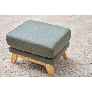 Pouf repose-pieds déhoussable scandinave en tissu vert de gris et bois clair OSLO