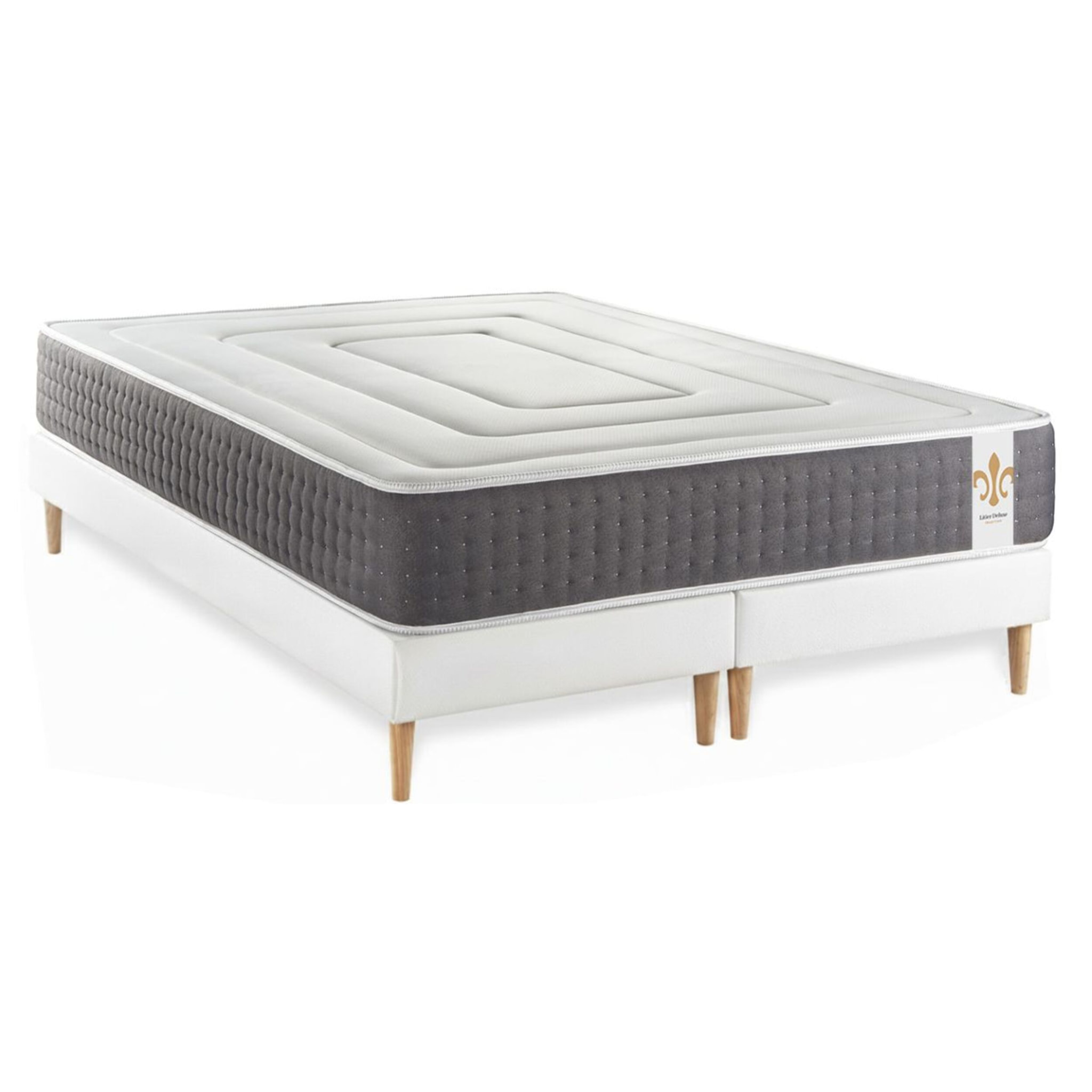 Ensemble Matelas Vingt-Six - 26cm - Ressorts ensachés et mémoire de forme - Confort 5? - Sommier Tapissier Blanc