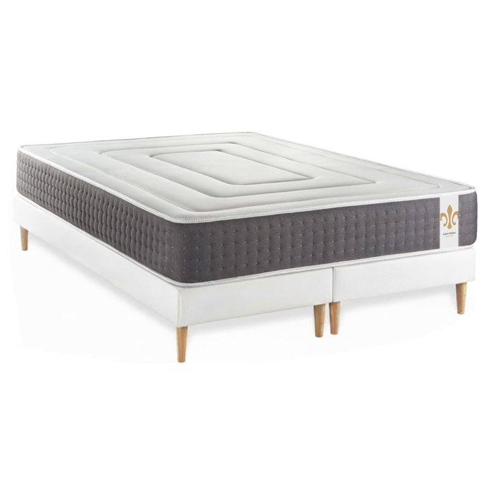 Ensemble Matelas Vingt-Six - 26cm - Ressorts ensachés et mémoire de forme - Confort 5? - Sommier Tapissier Blanc