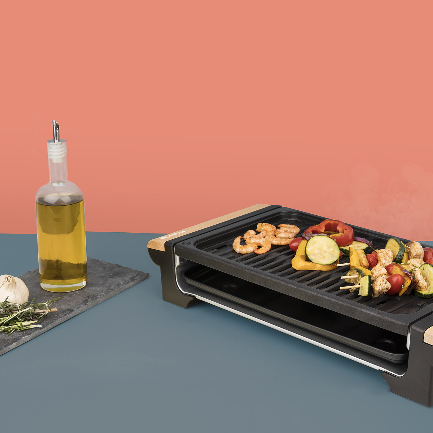 Parrilla 2 en 1, Plancha Con Piedra Natural, 1300 W.