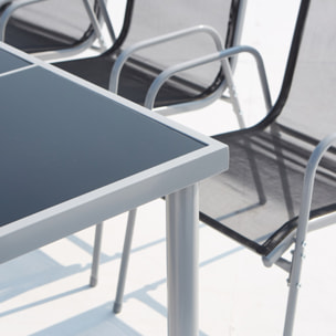 Table de jardin et 8 chaises en acier et toile PVC gris ATIMA