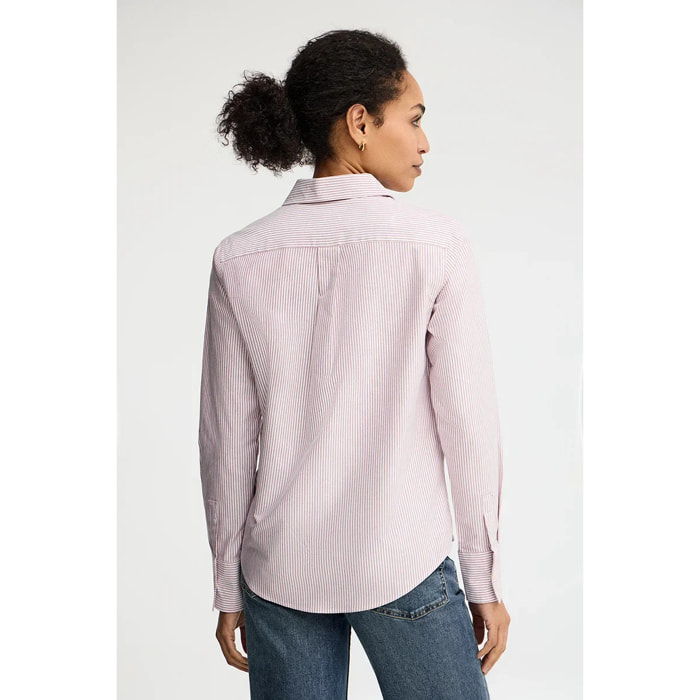 Camicia oxford a righe granata regular fit con ricamo Rigby Go