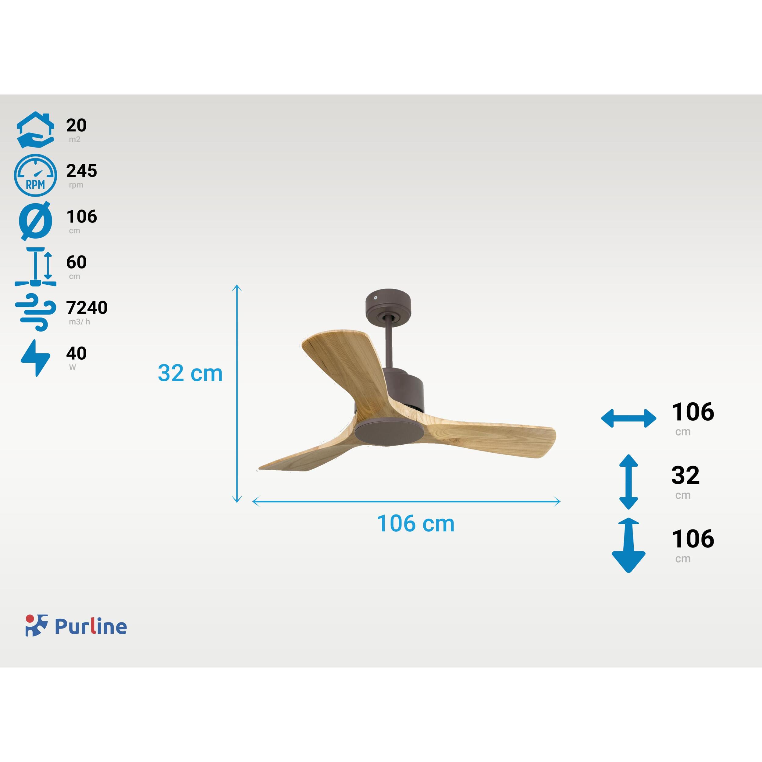 Ventilateur de plafond ø106 cm avec Wifi Réversible Hypersilence 40   W Chocolat