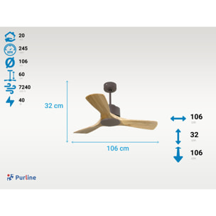 Ventilateur de plafond ø106 cm avec Wifi Réversible Hypersilence 40   W Chocolat